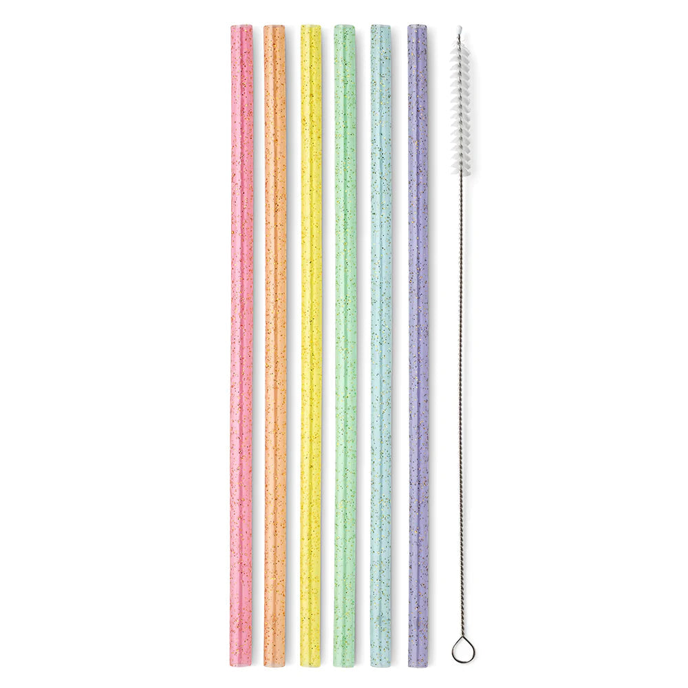 Glitter Rainbow Reusable Straw Set