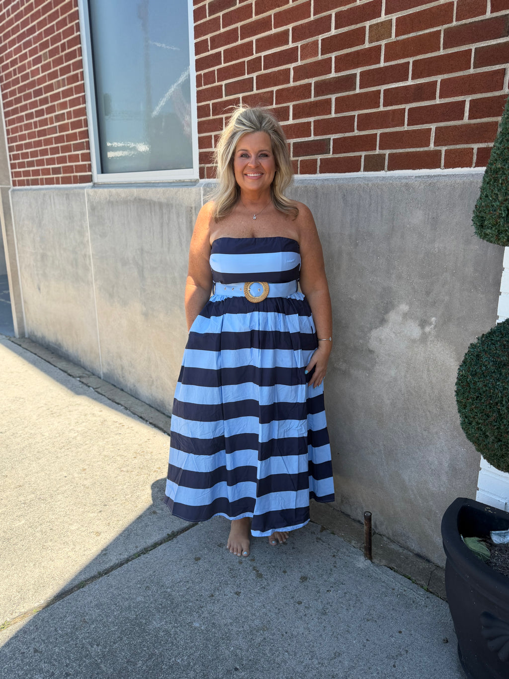 Navy Striped Midi Dress