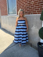 Navy Striped Midi Dress