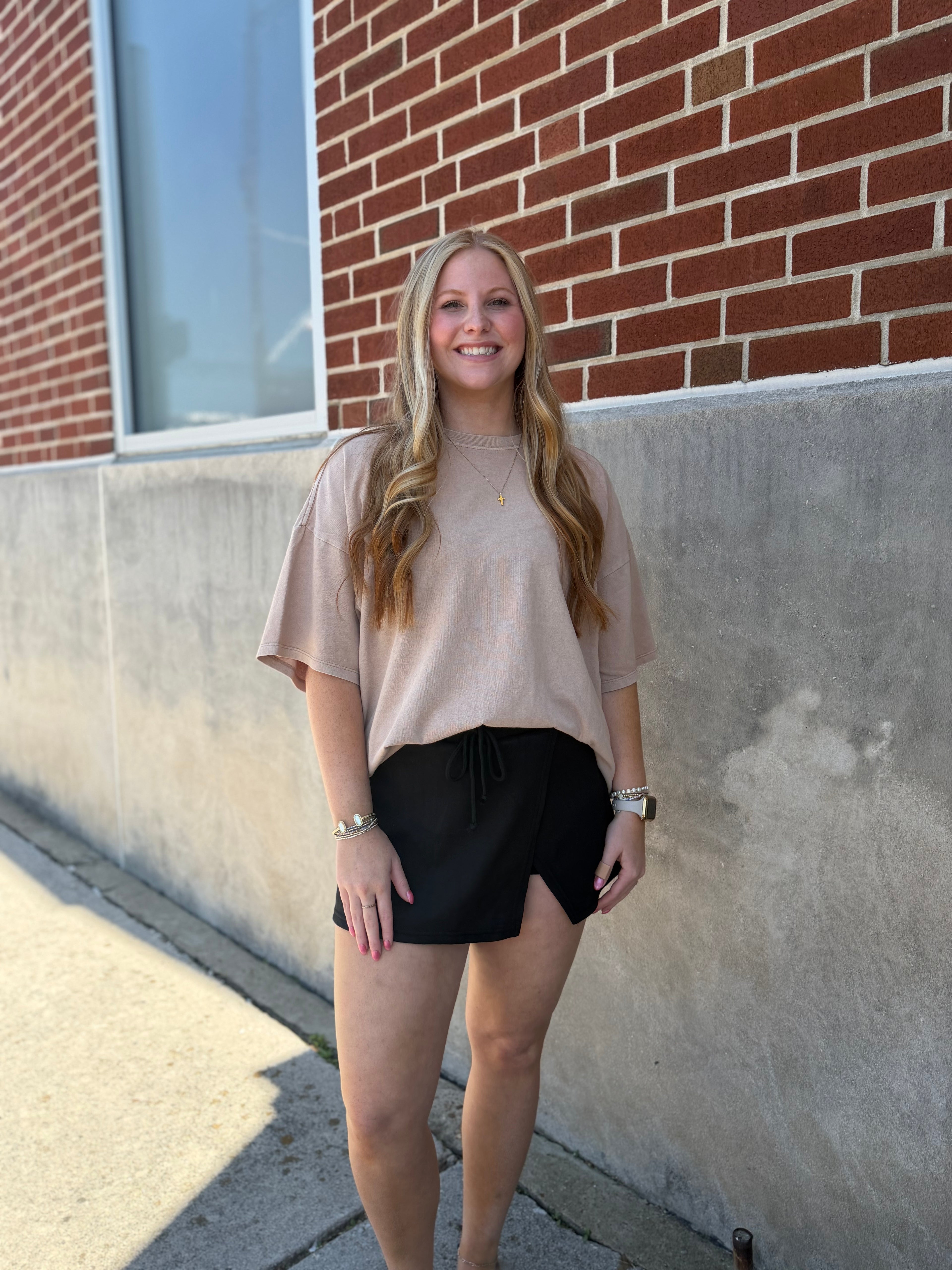 Wrap Front Elastic Waist Skort