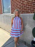 Blue & Red Vertical Striped Dress
