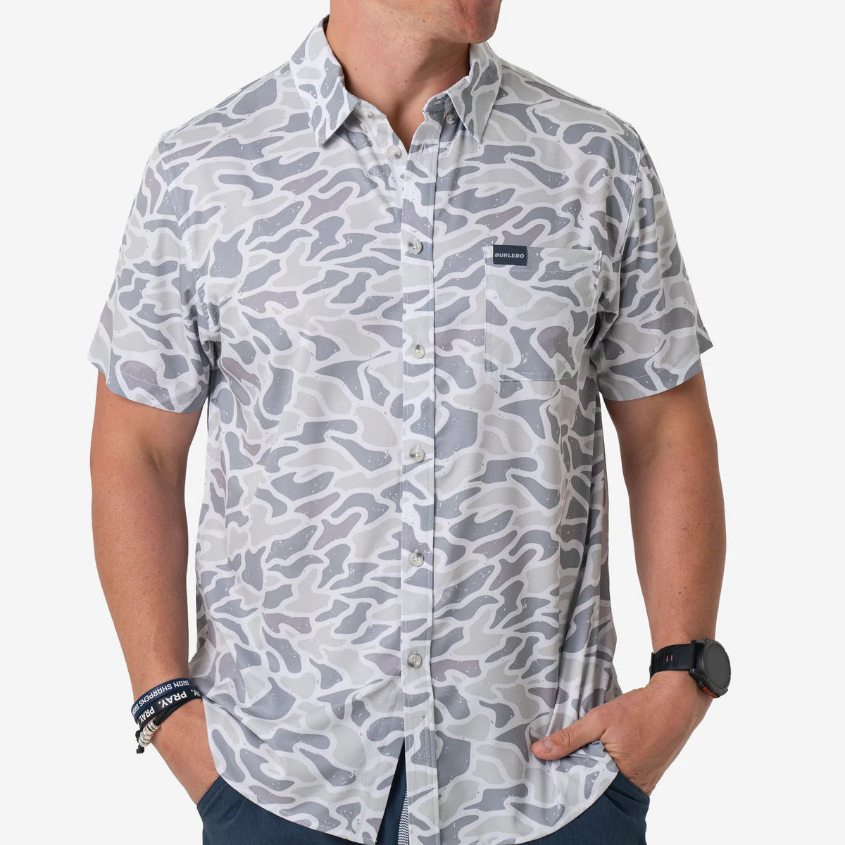 Performance Button Up- White Camo
