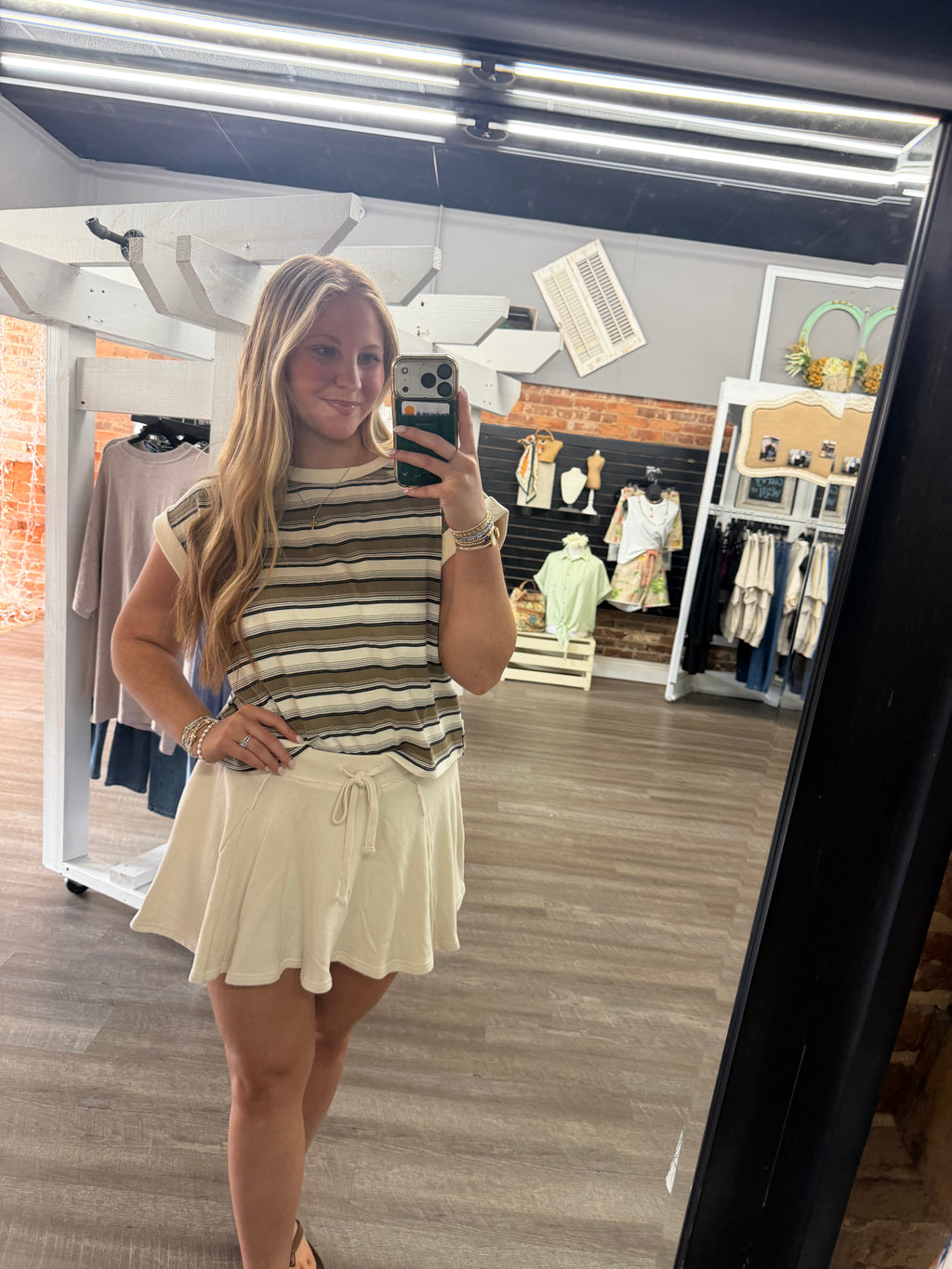 Navy /Tan Multi STRIPE CREWNECK SLEEVELESS KNIT TOP