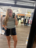 Navy STRIPE COLORBLOCK DETAIL SHORT SLEEVE KNIT T-SHIRT