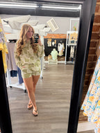 Abstract Olive Short Set