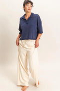 Navy Collar Short Sleeve Top