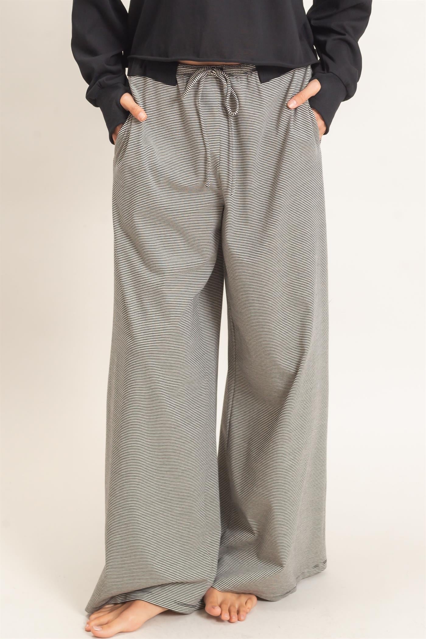 Black Striped Wide-Leg Pants