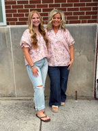 Pink Paisley Bubble Sleeve Top