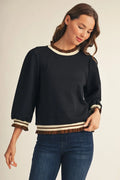Color Ruffle Trim 3/4 Sleeve Top