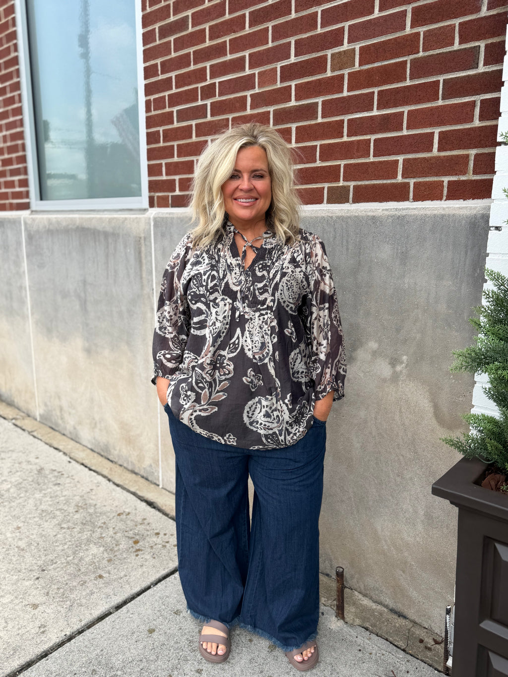 Curvy Black Paisley Print Top