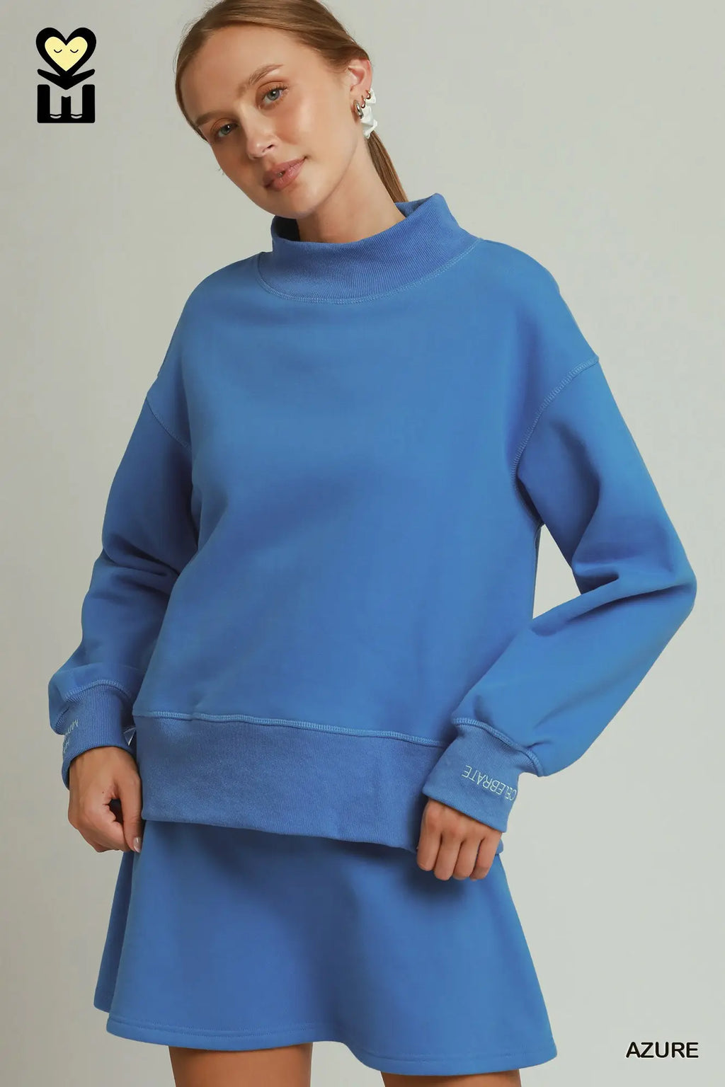 Blue MockNeck Skirt Set