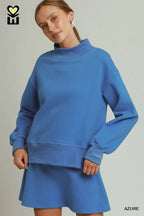 Blue MockNeck Skirt Set