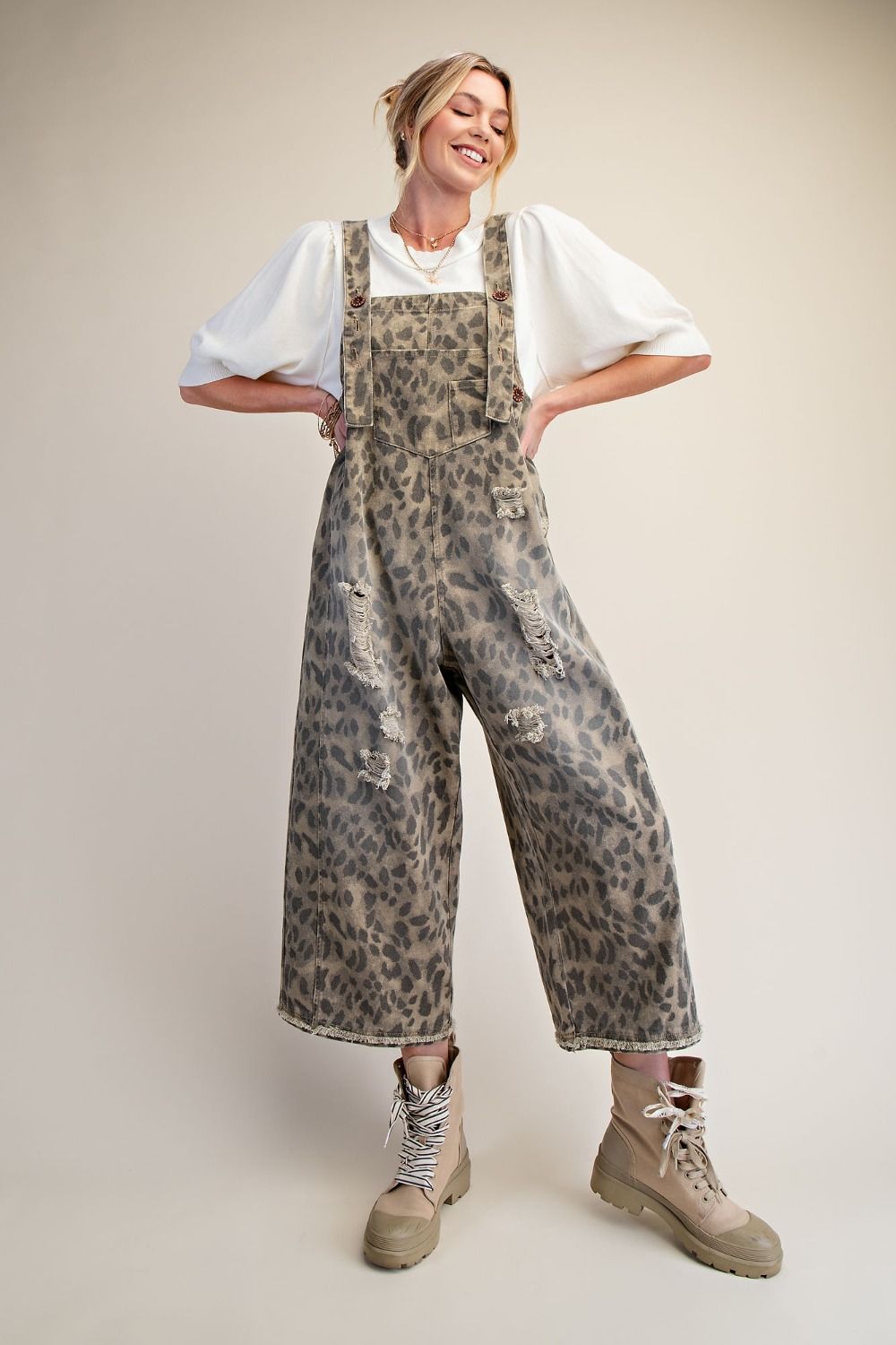 Leopard Print Denim Overalls