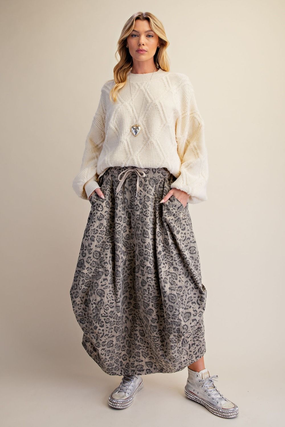 Cream Textured Knit Sweater