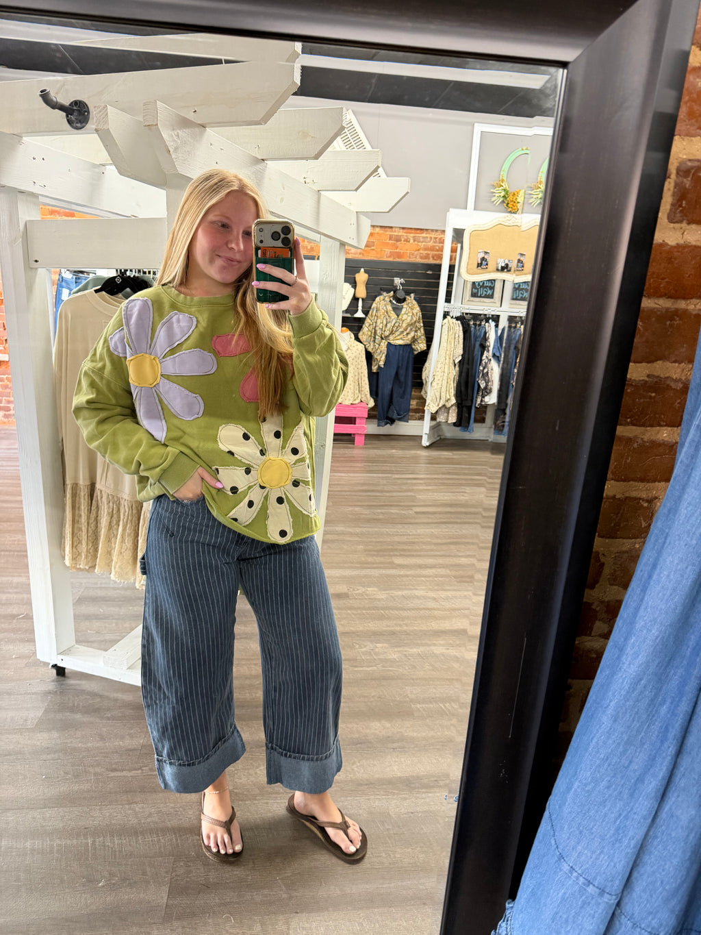 Matcha Terry Knit Floral Pullover