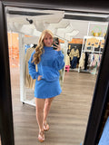 Blue MockNeck Skirt Set