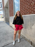 Red/Black Dot Ruffle Hem Shorts