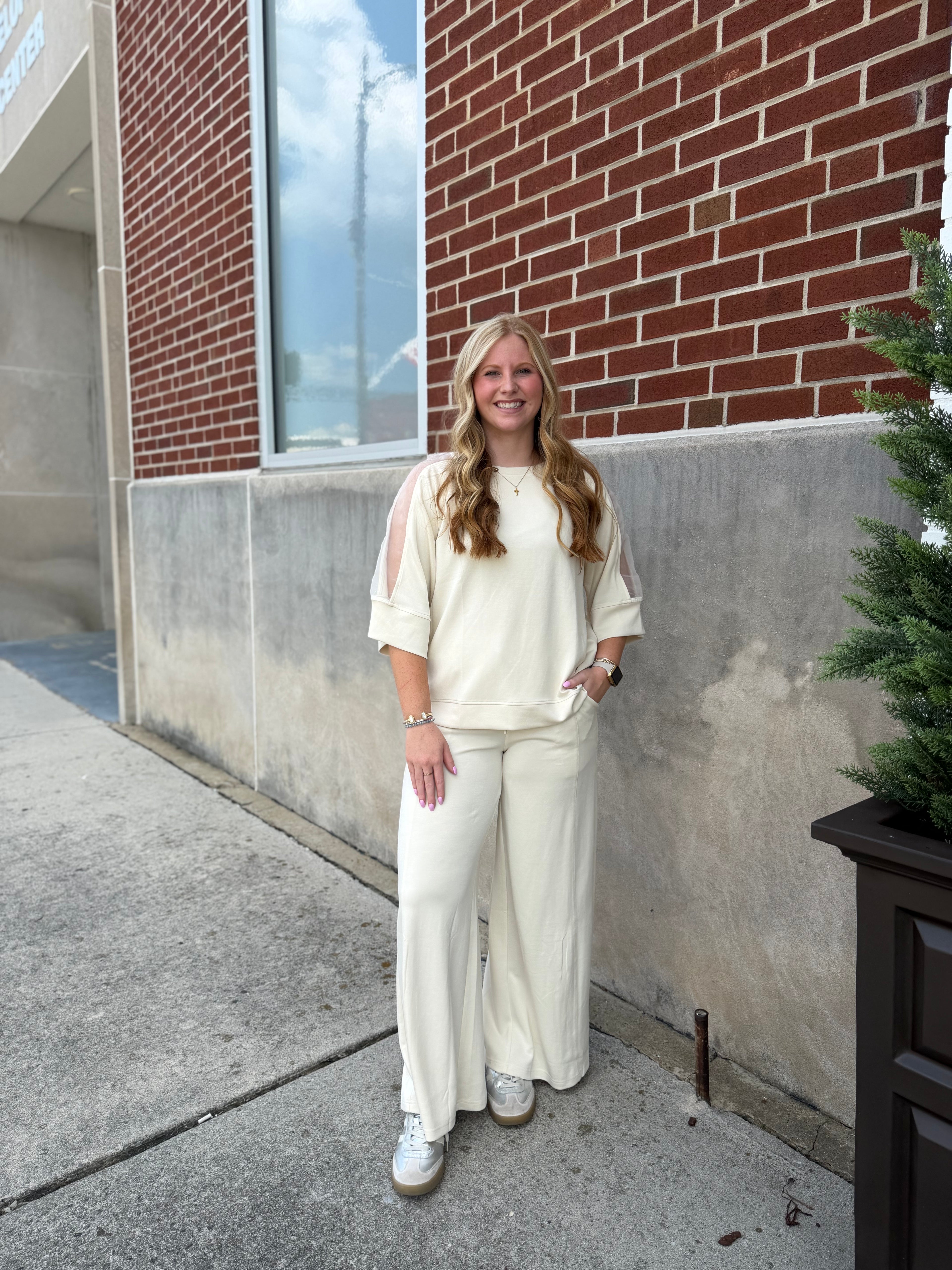 Cream Luxe Knit Pant Set