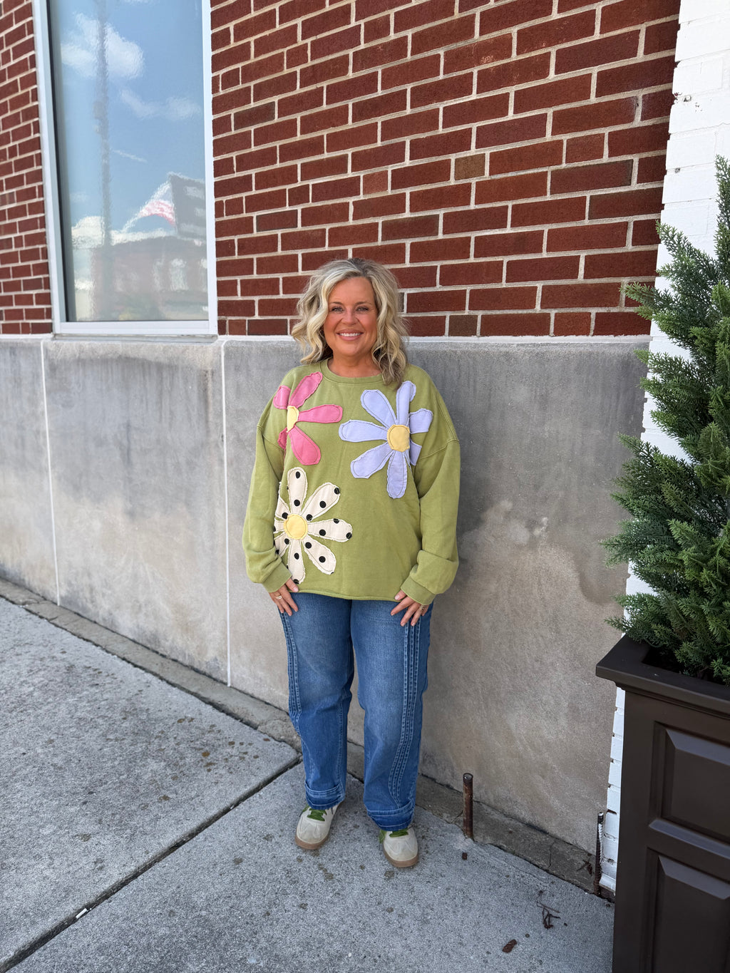 Matcha Terry Knit Floral Pullover