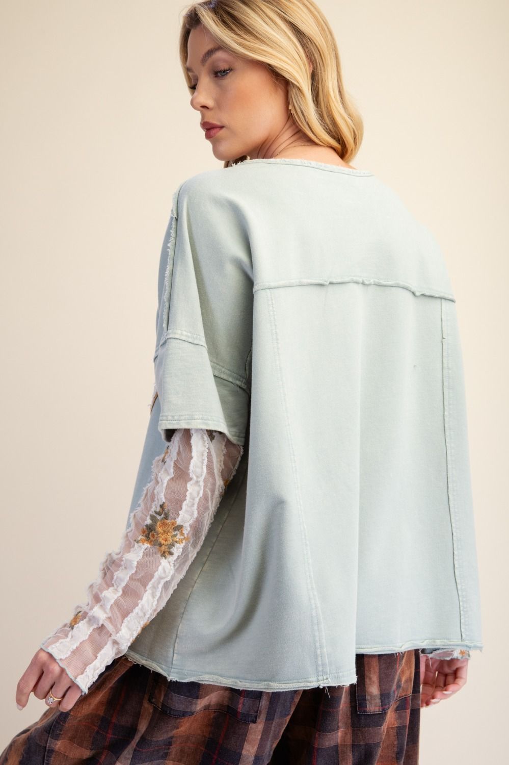 Sage Peace Patch Lace Top