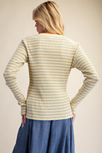 Banana Stripe Rib Knit Star Patch Top