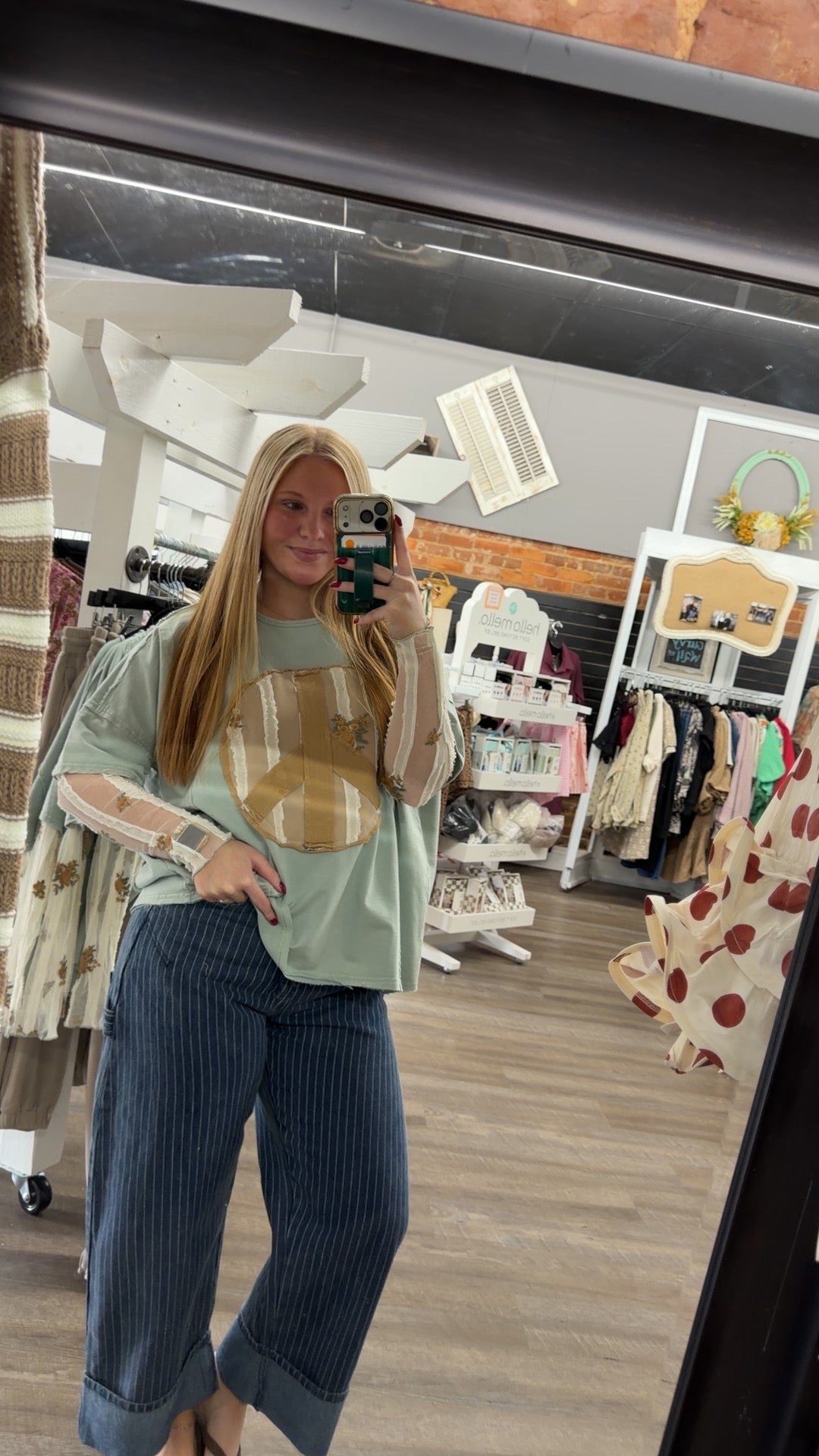 Sage Peace Patch Lace Top
