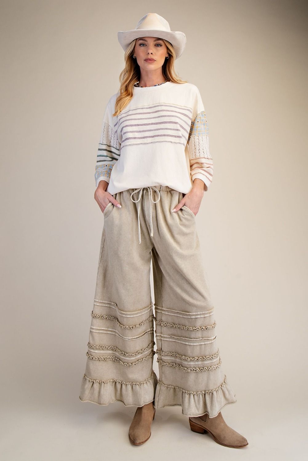 Latte Tiered Ruffled Wide Leg Pants