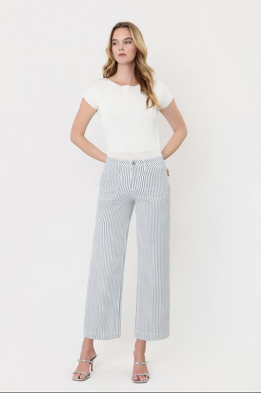 Lovervet High Rise Patch Pocket Stripe Crop Wide Leg