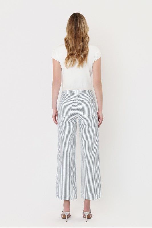 Lovervet High Rise Patch Pocket Stripe Crop Wide Leg