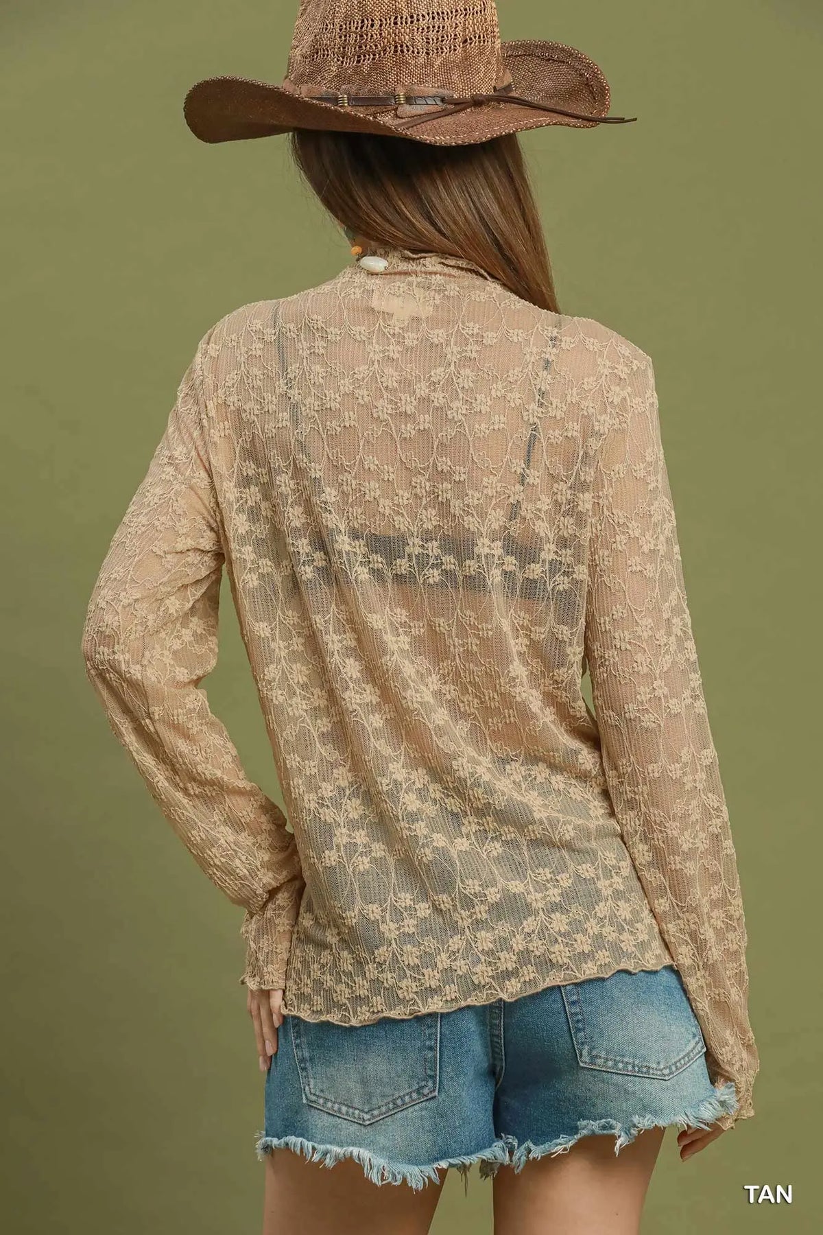Tan Sheer Floral lace Top