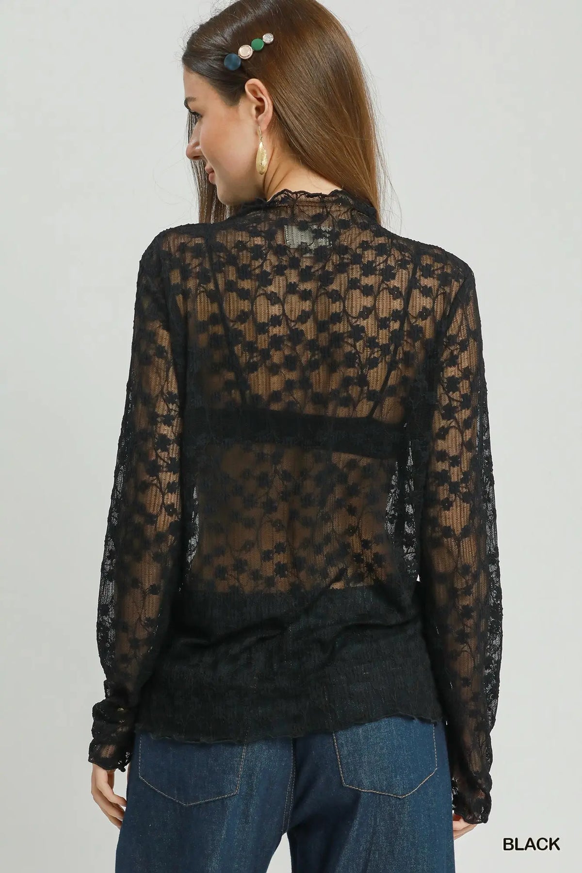 Black Sheer Floral Lace Top