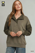 Olive Pullover with Corduroy Contrast