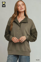 Olive Pullover with Corduroy Contrast