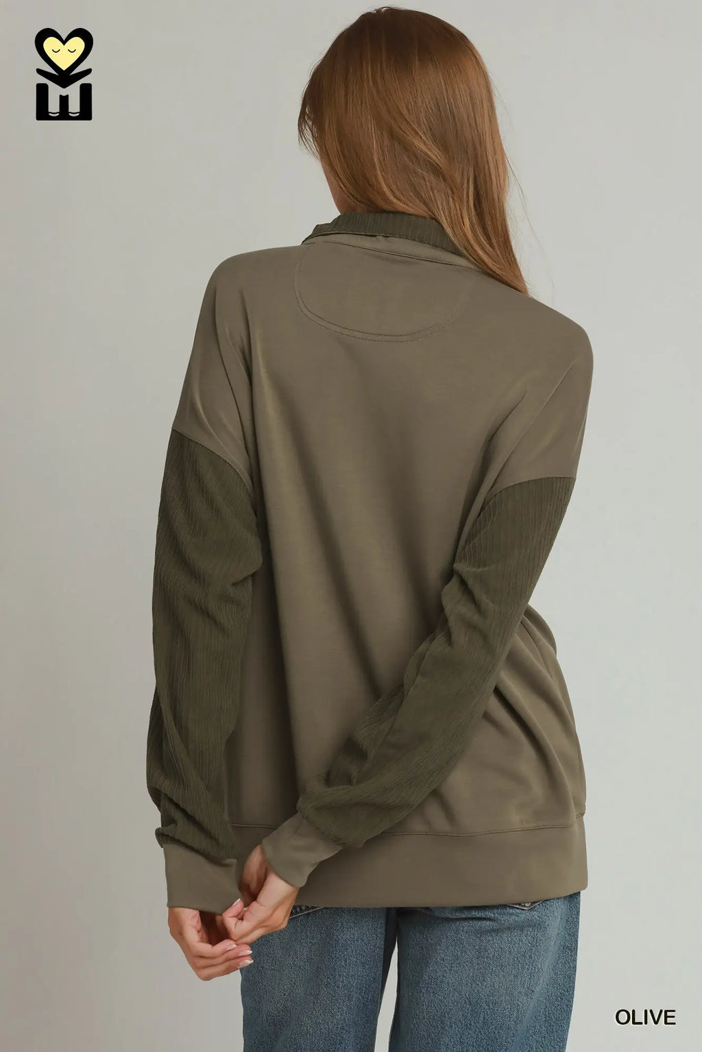 Olive Pullover with Corduroy Contrast