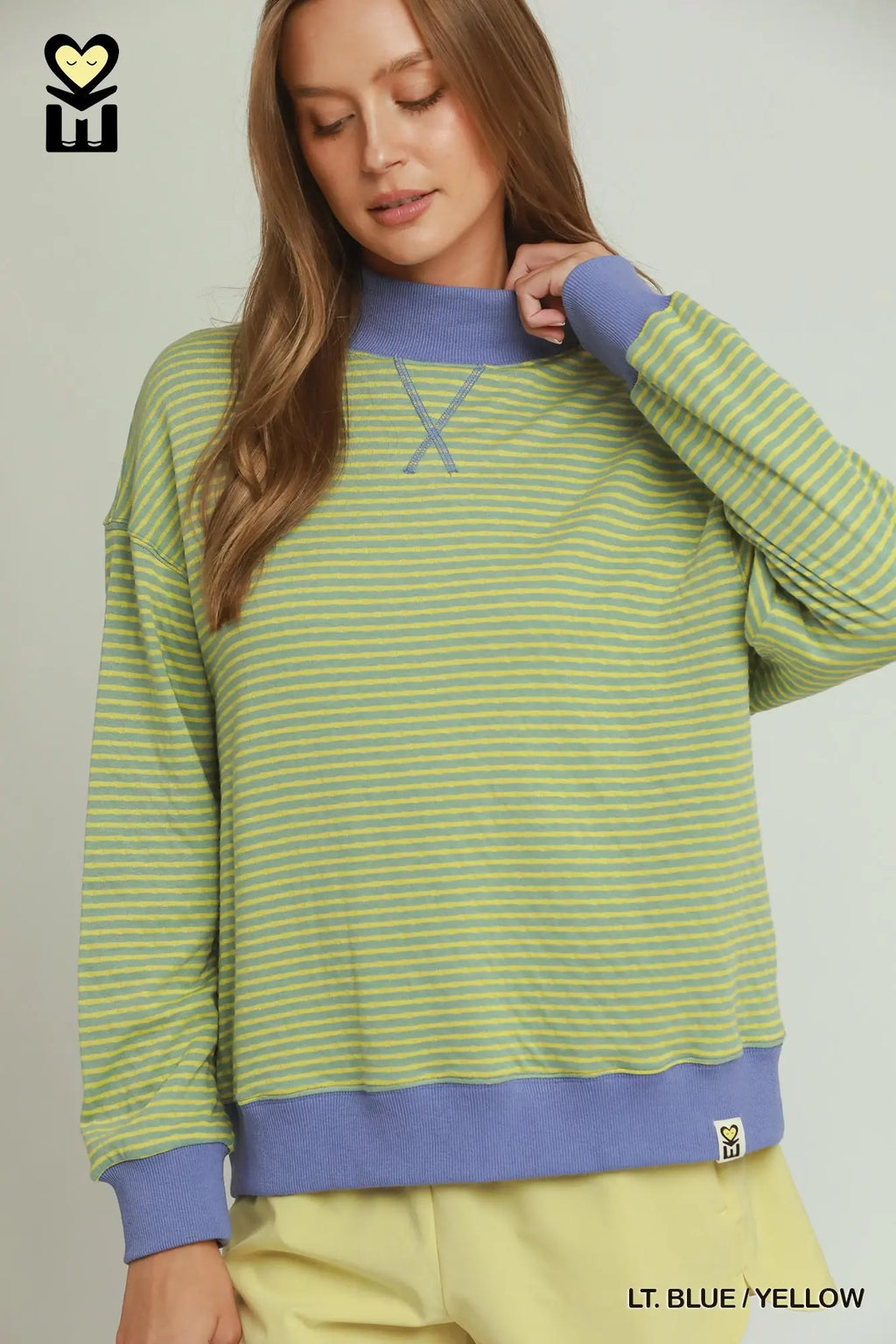LT. Blue / Yellow Reversible Stripe & Dot MockNeck