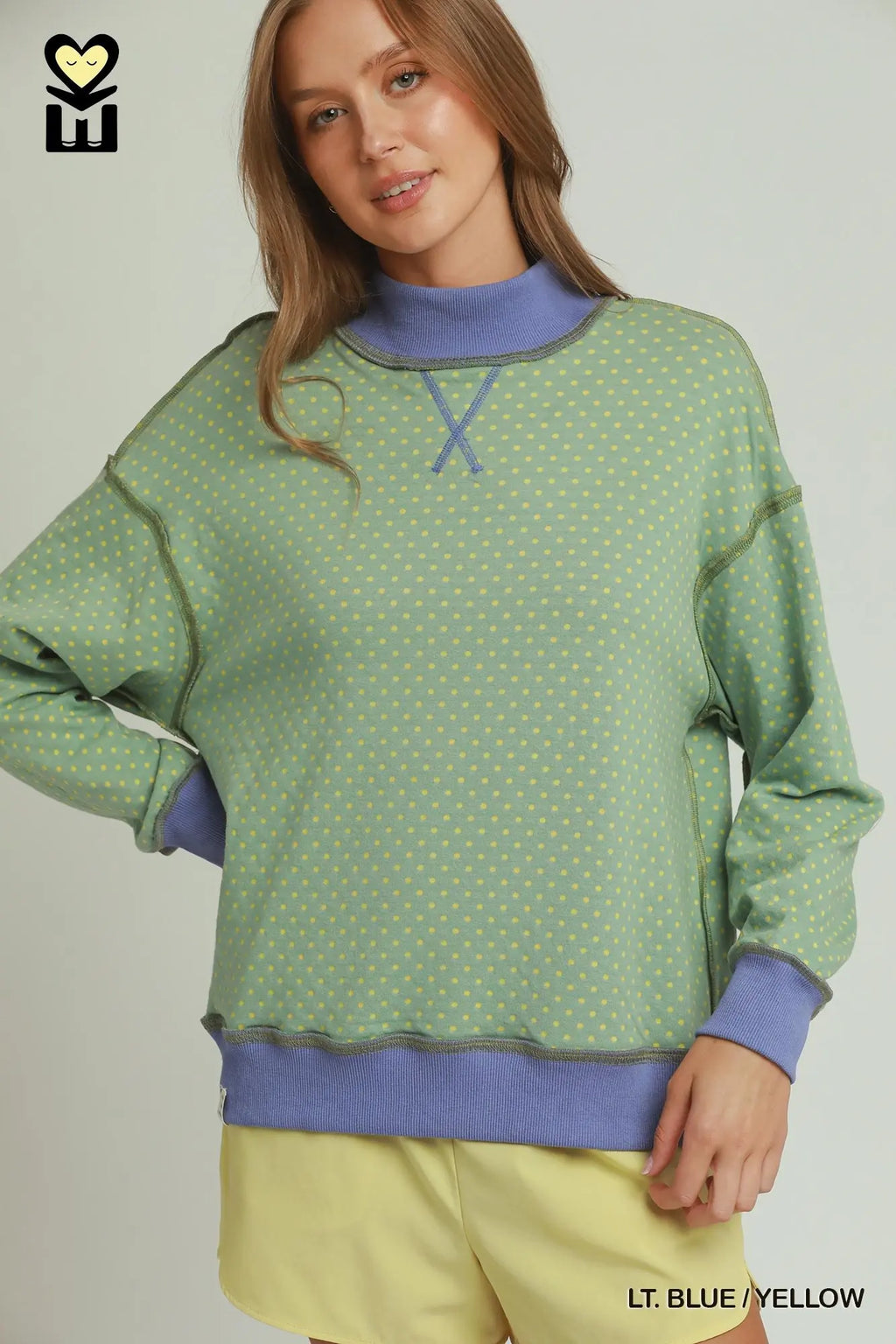 LT. Blue / Yellow Reversible Stripe & Dot MockNeck