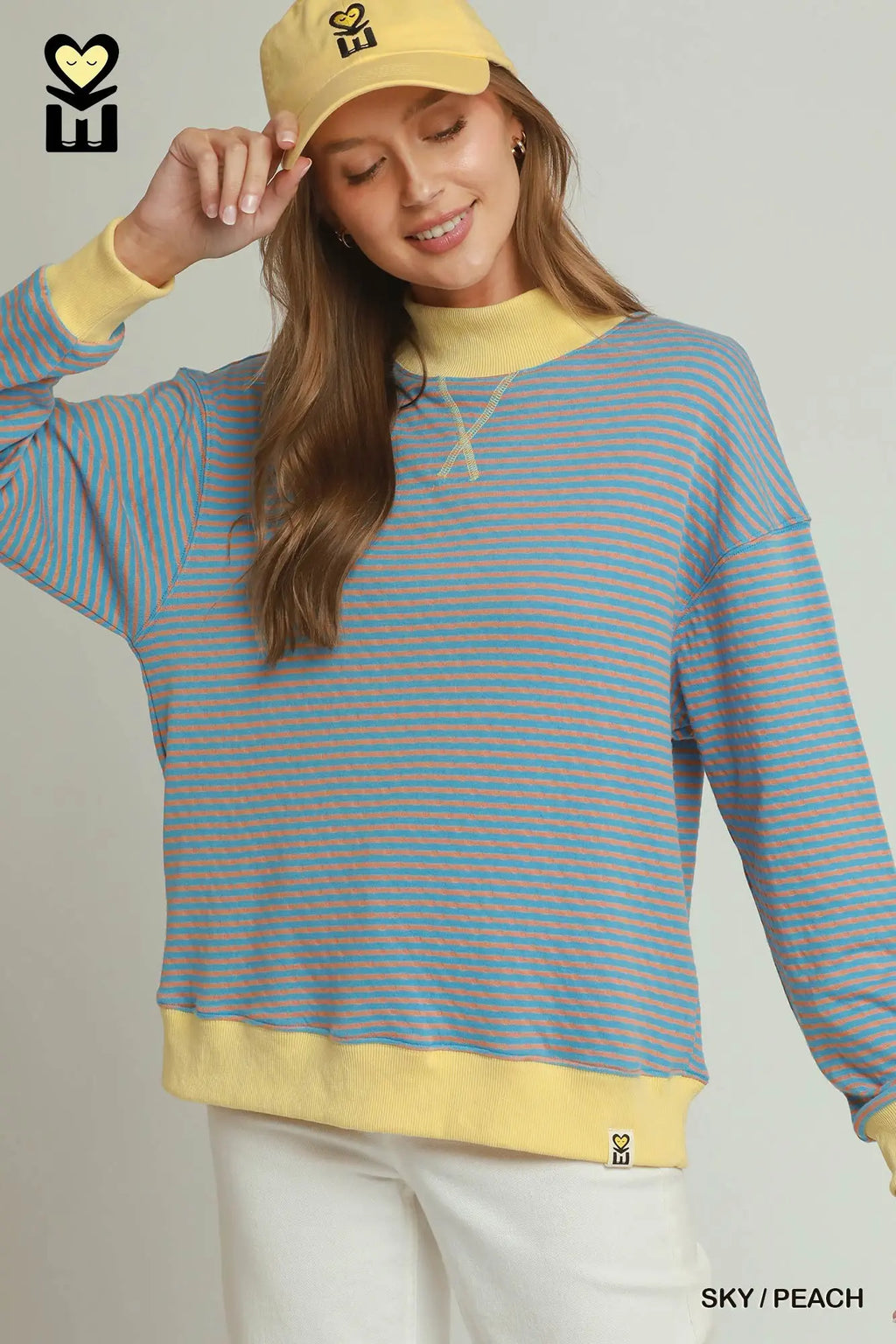 Sky / Peach Reversible Stripe & Dot MockNeck