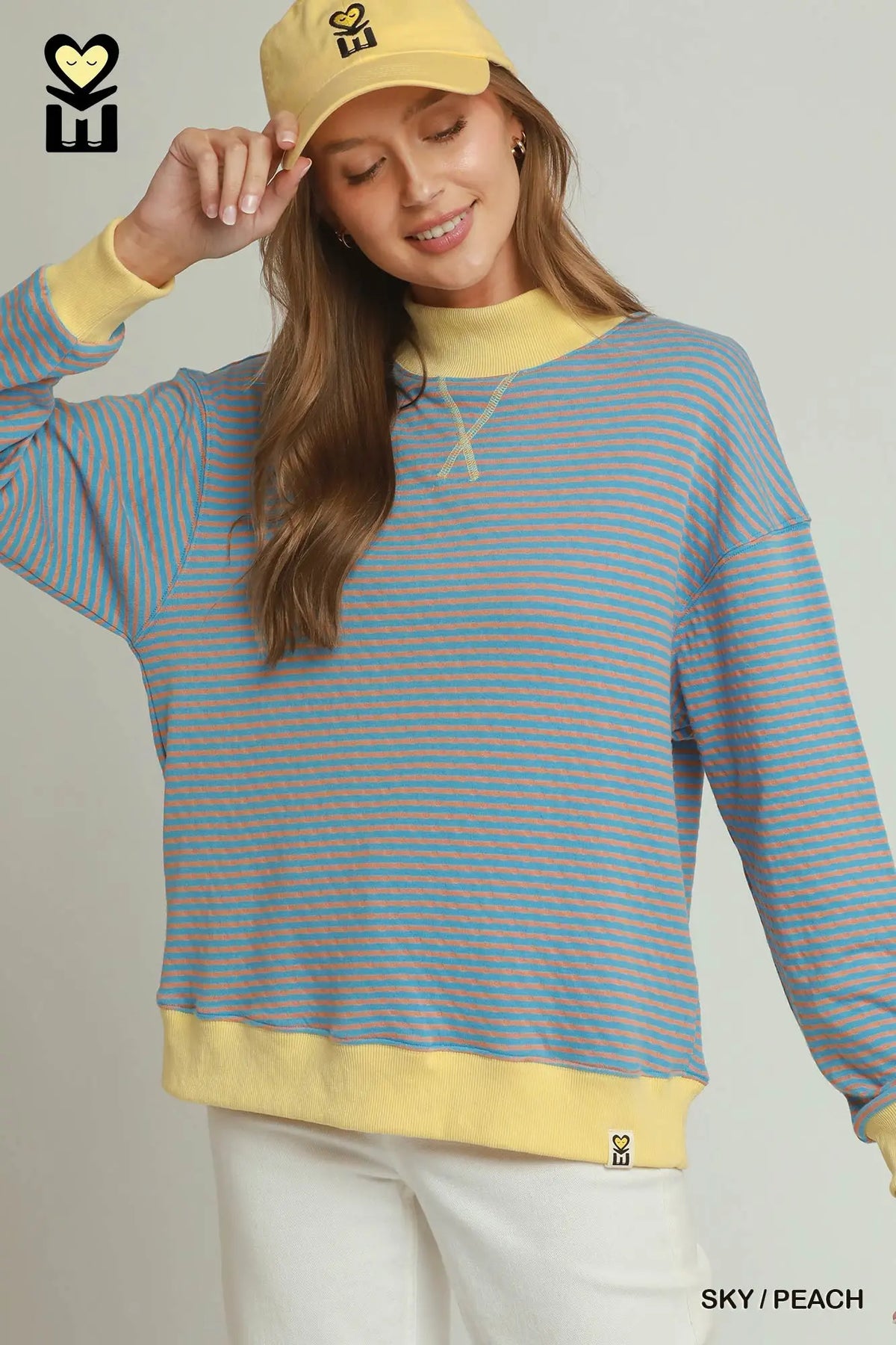 Sky / Peach Reversible Stripe & Dot MockNeck