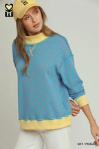 Sky / Peach Reversible Stripe & Dot MockNeck