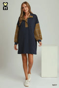 Navy Plaid Sleeve Dress
