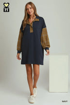 Navy Plaid Sleeve Dress