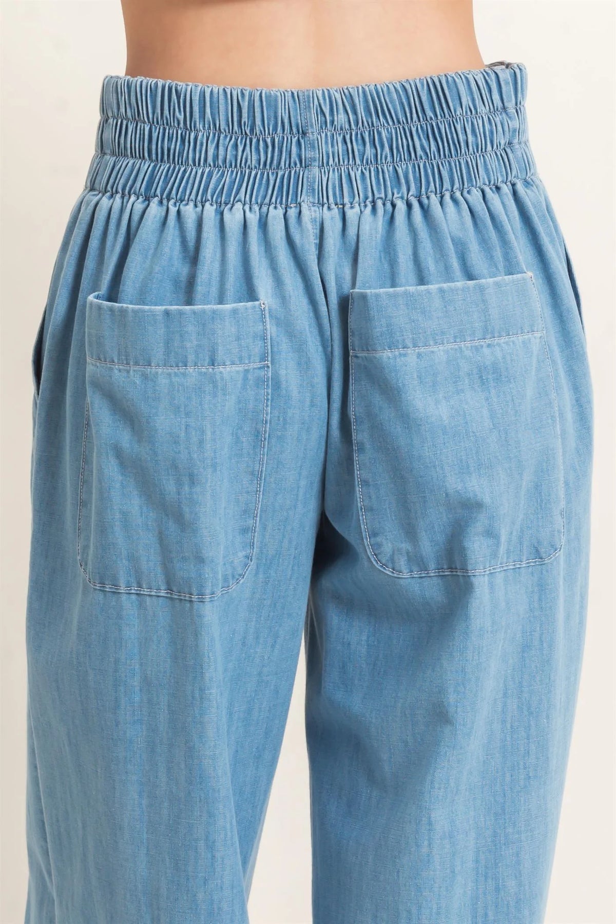 Wide-Leg Light Denim Pants