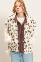 Floral Sherpa Vest With Corduroy
