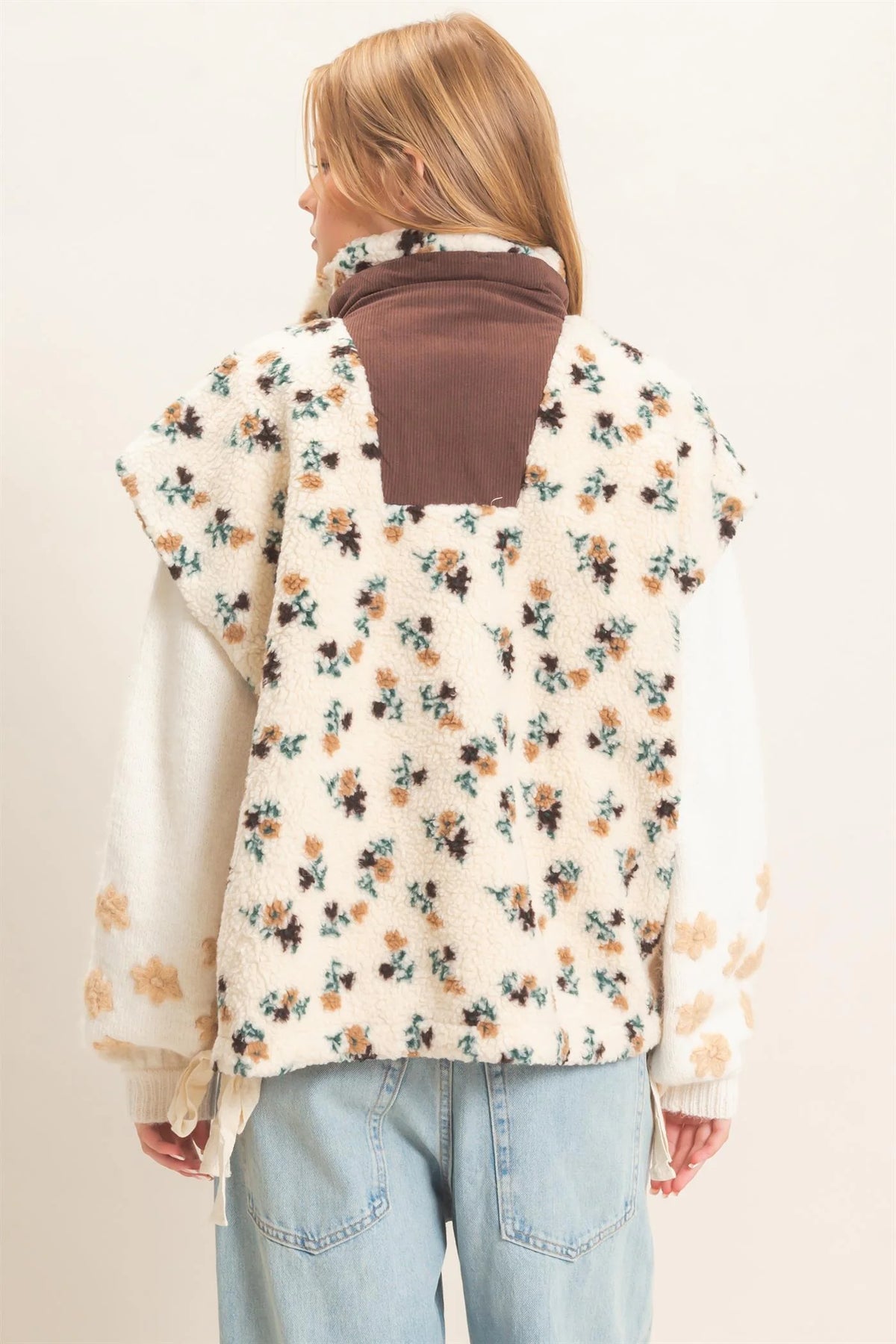 Floral Sherpa Vest With Corduroy