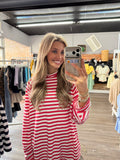 Red Stripe Mock Neck Lightweight