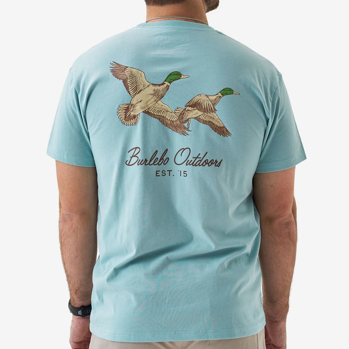 Adult SS Tee- Flying Mallard- Heather Sky Blue