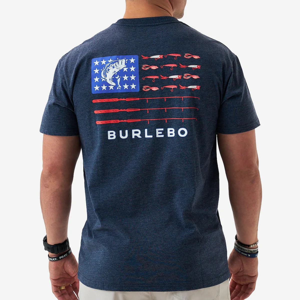 Adult SS Tee- Fishing USA- Heather Navy