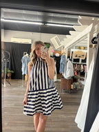 Navy Striped Halter Neck Dress